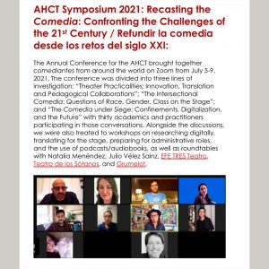 Participación internacional dentro de la conferencia anual que organiza The Association For Hispanic Classical Theater.